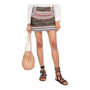 Zara Woman Boho Tweed Embroidered Embellished Rick Rack Mini Skirt Size Large